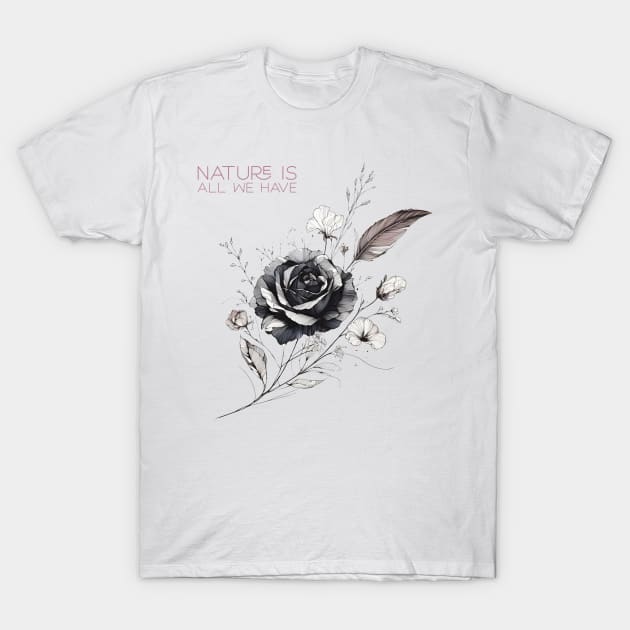 vintage flower aesthetic, botanical designs, botanical artistry, botanical aesthetic, abstract flower art, flower line art, line art drawing, line art, line drawing flowers, line drawing T-Shirt by Thunder Biscuit